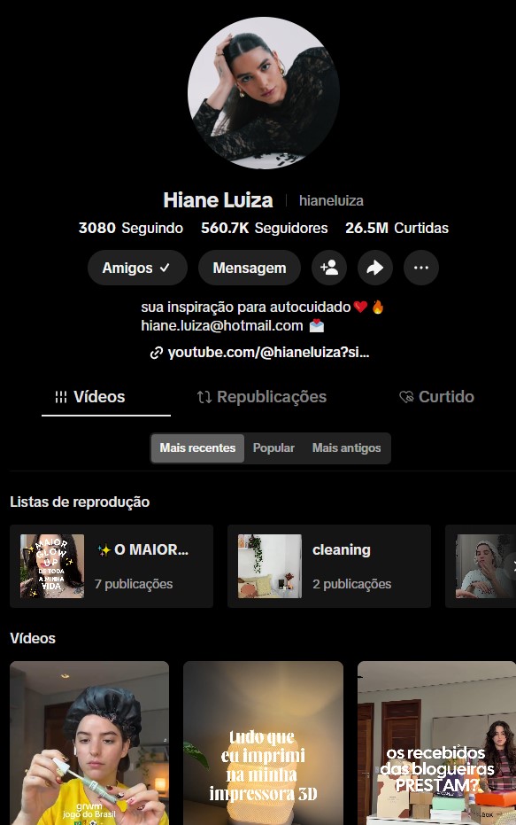 Perfil da Hiane no TikTok